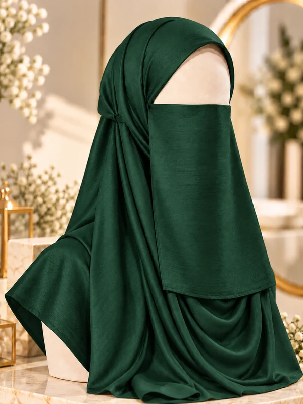 Bottle Green - Silk Matching Hijab and Niqab Set
