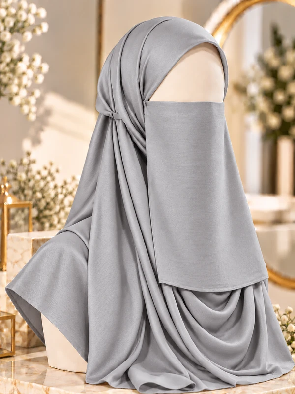Silver Grey - Silk Matching Hijab and Niqab Set