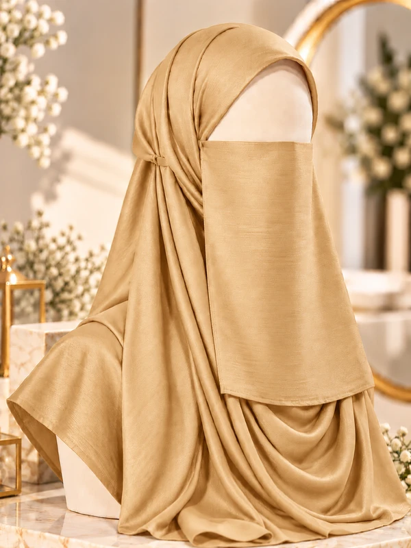 Golden - Silk Matching Hijab and Niqab Set