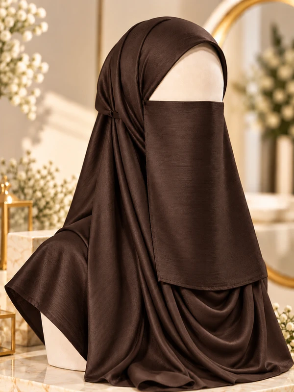 Dark Brown - Silk Matching Hijab and Niqab Set