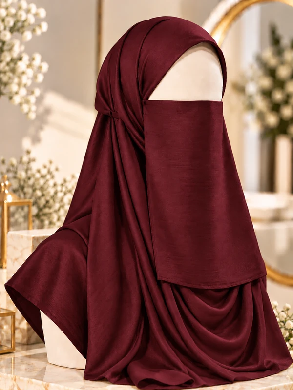 Maroon - Silk Matching Hijab and Niqab Set
