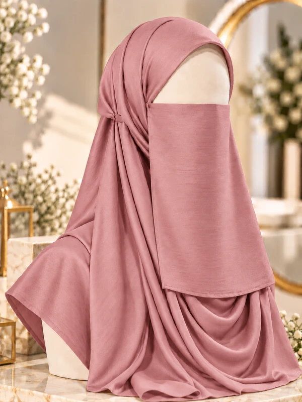 Dusty Pink - Silk Matching Hijab and Niqab Set