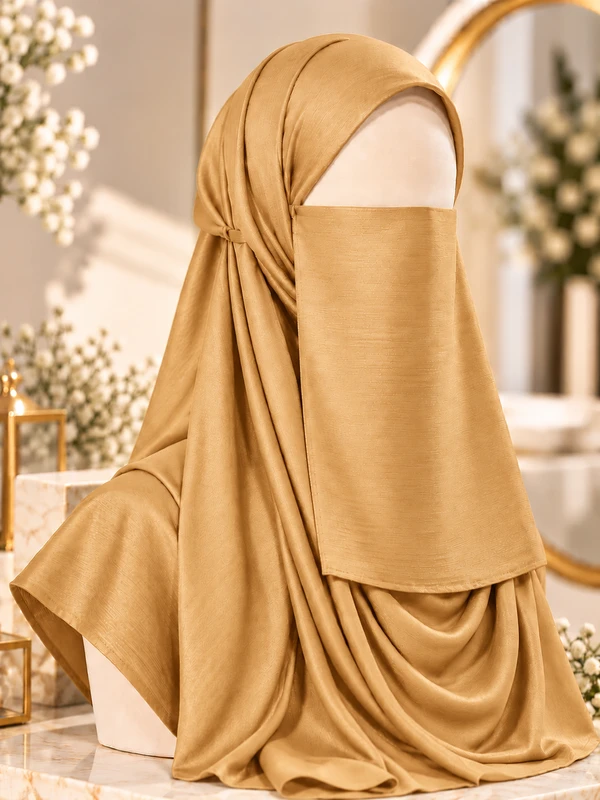 Camel Brown - Silk Matching Hijab and Niqab Set