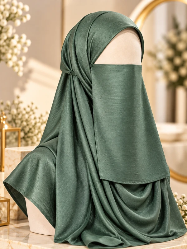 Zinc Green - Silk Matching Hijab and Niqab Set
