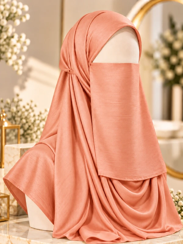 Peach - Silk Matching Hijab and Niqab Set